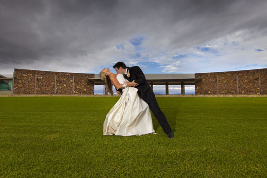 bride and groom in embrace